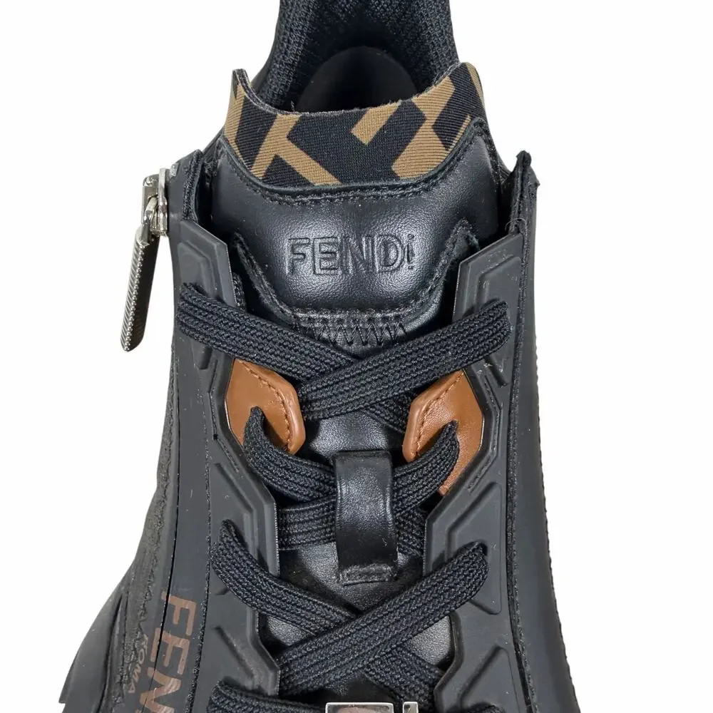 Fendi Flow Sneaker Zucca FF Logo Monogram Black Leather Size 9/ US 10